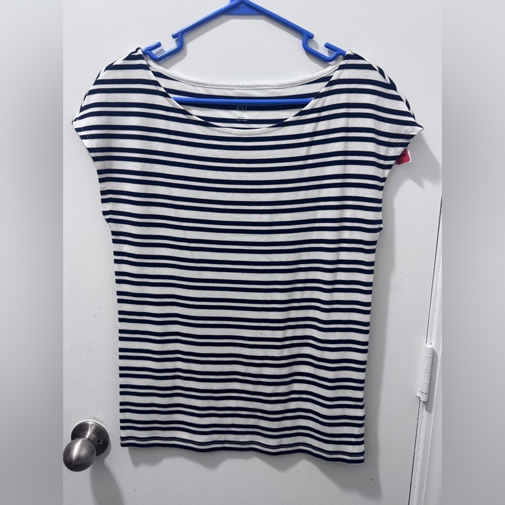 GAP Navy and White Striped Short Sleeve Top